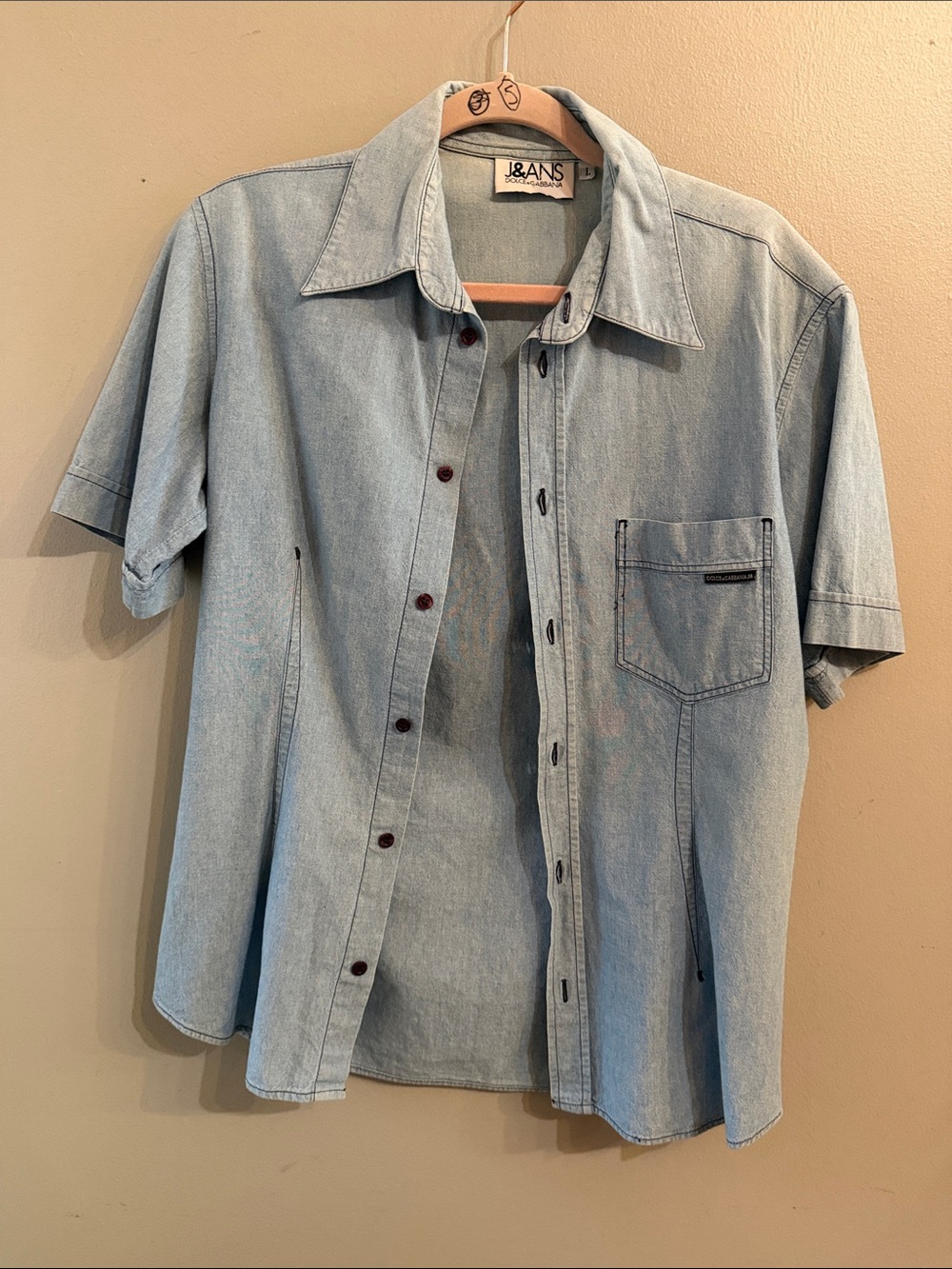 Dolce & Gabbana Light Blue Short Sleeve Denim Button-Down Shirt